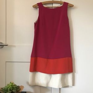 Colour Blocked Spring Dress And Jacket - 100% Silk - Size 2
